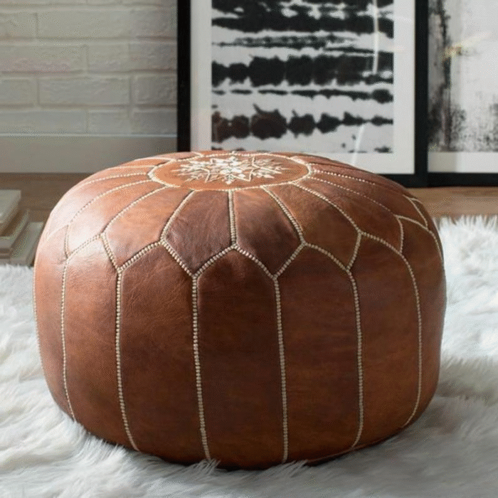 Pouf Artisanal Marocain en Cuir – Image 1