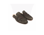 Mules en raphia à carreaux marron et blanc avec des sangles à boucle – Image 2