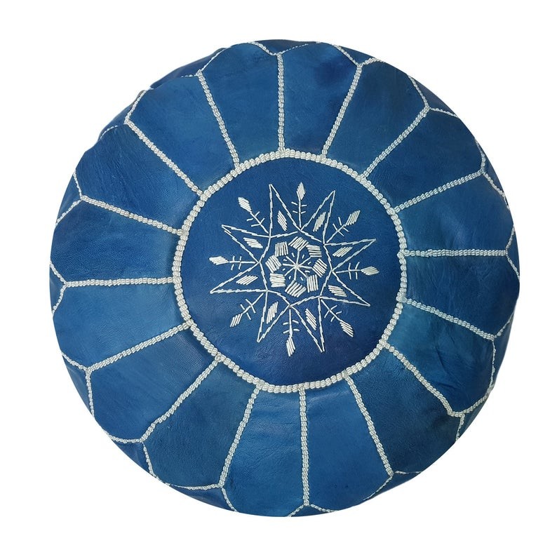 poof 12 Pouf en cuir véritable décoratif artisanat Marrakech – Image 1