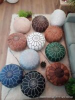 Pouf en cuir véritable décoratif artisanat Marrakech – Image 2