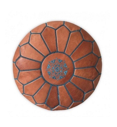 poof 22 Pouf en cuir véritable décoratif artisanat Marrakech – Image 1