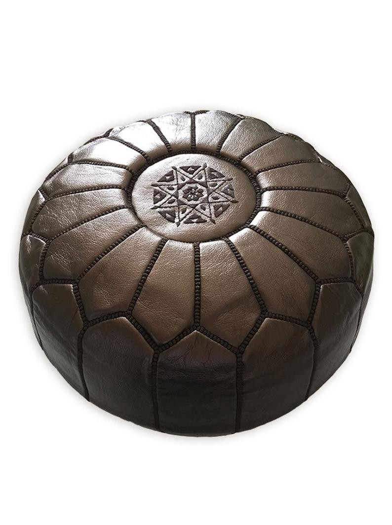 poof 27 Pouf en cuir véritable décoratif artisanat Marrakech – Image 1