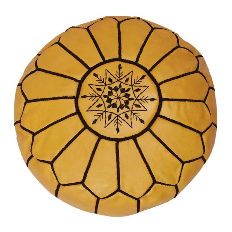 poof 3 Pouf en cuir véritable décoratif artisanat Marrakech – Image 1