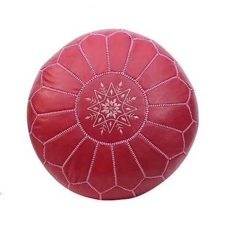poof 31 Pouf en cuir véritable décoratif artisanat Marrakech – Image 1