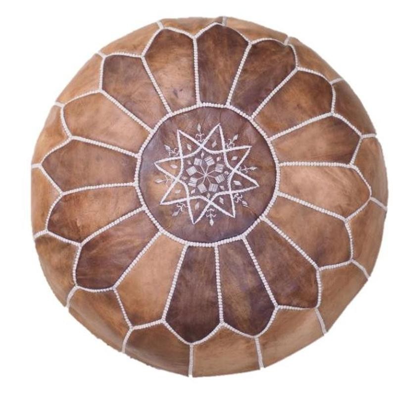 poof 33 Pouf en cuir véritable décoratif artisanat Marrakech – Image 1