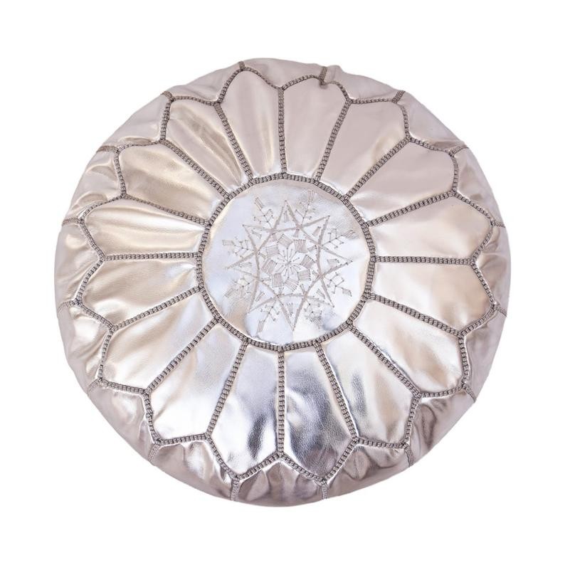 poof 5 Pouf en cuir véritable décoratif artisanat Marrakech – Image 1
