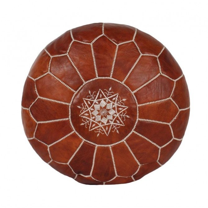 poof 7 Pouf en cuir véritable décoratif artisanat Marrakech – Image 1