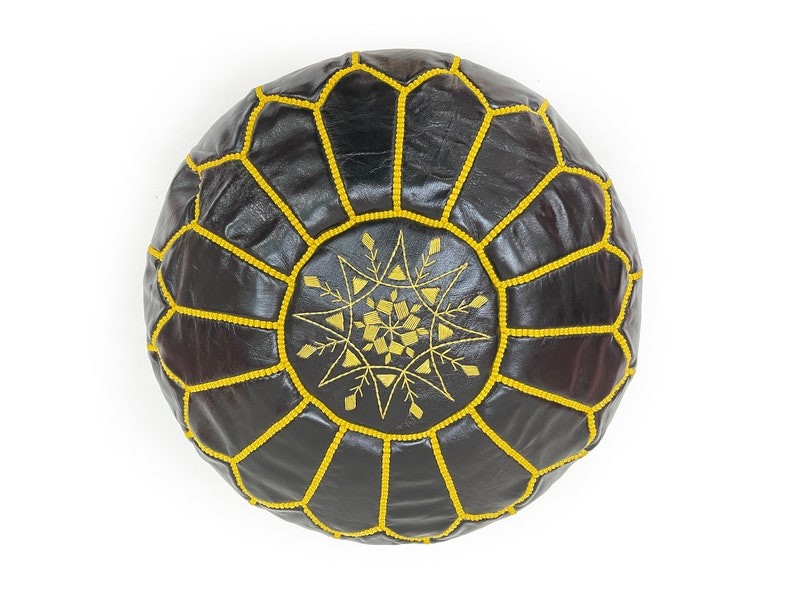 poof 70 Pouf en cuir véritable décoratif artisanat Marrakech – Image 1